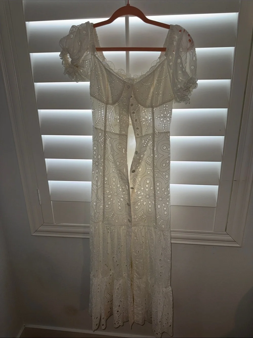 Charo Ruiz White Eyelet Puff-Sleeve Maxi Dress - Picture 1 of 4